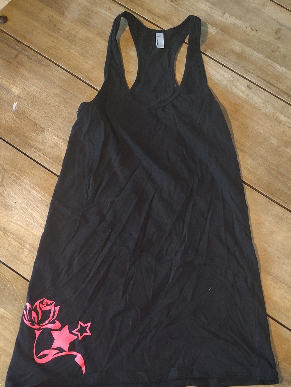 American Apparel Black Racerback Tank with Pink Floral Star Detail